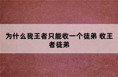 为什么我王者只能收一个徒弟 收王者徒弟